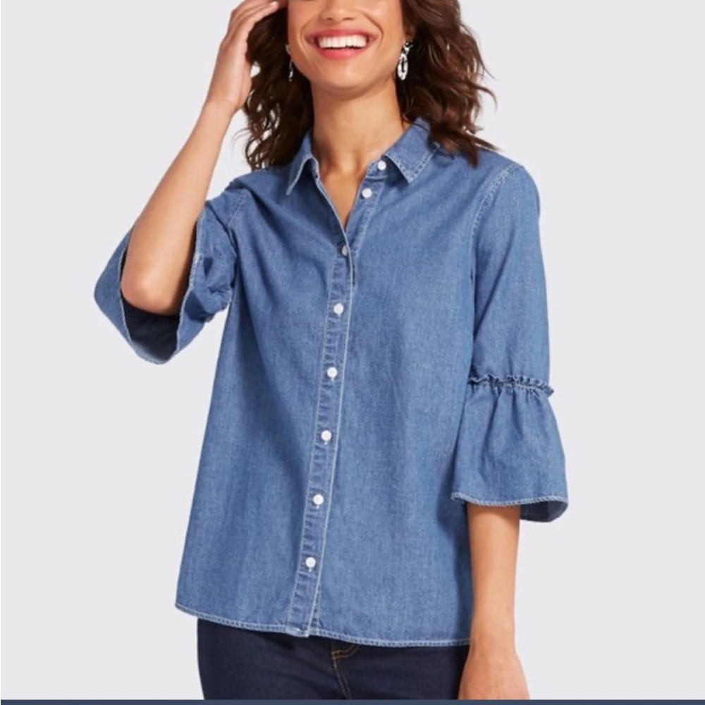 Draper James Chambray Bell Sleeves Button Down Sz 0 - Picture 3 of 11